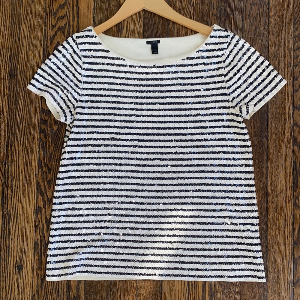 J.Crew Black and White Sequin Blouse - Size S